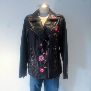 XOXO Embroidered Faux Leather Women Jacket